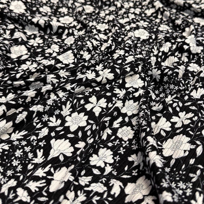 DBP 4x2 Rib Knit Flower Double Brushed Polyester Spandex Vintage Ditsy Floral Monotone Black Fabric By The Yard