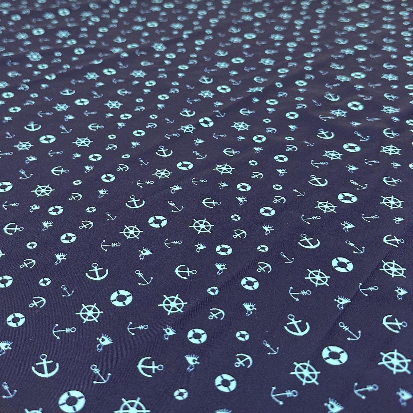 4 Way Stretch Print Nylon Spandex Fabric By The Yard Tricot Swim Wear Bikini Active Wear Mini Sailor Anchor Boat Symbols Navy