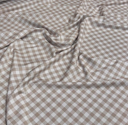 4 Way Stretch Print Nylon Spandex Fabric By The Yard Tricot Swim Wear Bikini Active Wear Gingham Taupe Checkered Speed Checks