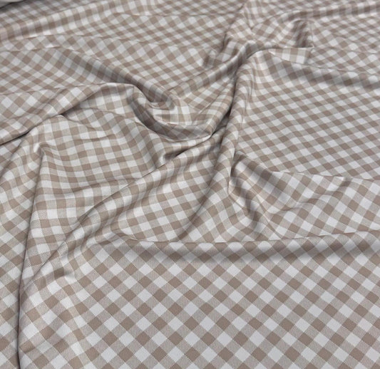 4 Way Stretch Print Nylon Spandex Fabric By The Yard Tricot Swim Wear Bikini Active Wear Gingham Taupe Checkered Speed Checks