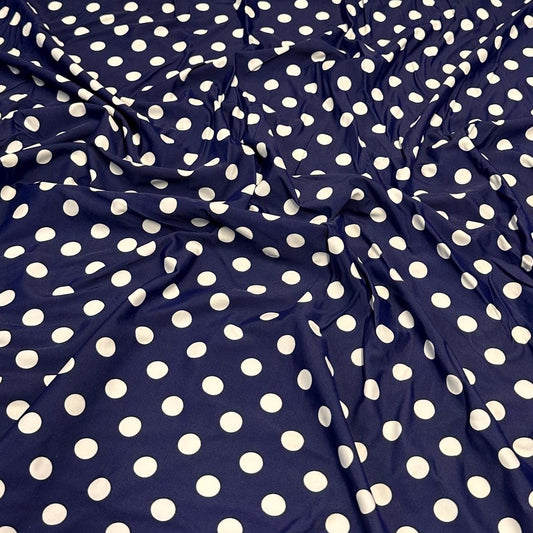 4 Way Stretch Print Nylon Spandex Fabric By The Yard Tricot Swim Wear Bikini Active Wear Navy White Polka Dot Swiss Dot