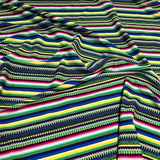 4 Way Stretch Print Nylon Spandex Fabric By The Yard Tricot Swim Wear Bikini Active Wear Multi Color Stripe Geometric Green Blue Rustic