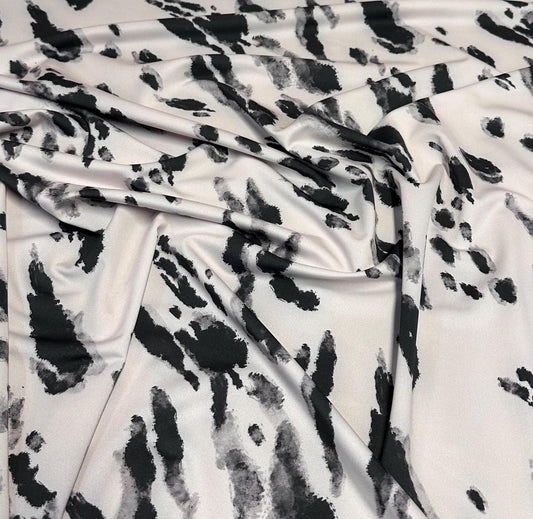 4 Way Stretch Print Nylon Spandex Fabric By The Yard Tricot Swim Wear Bikini Active Wear Tie Dye Animal Print Cream Black Print