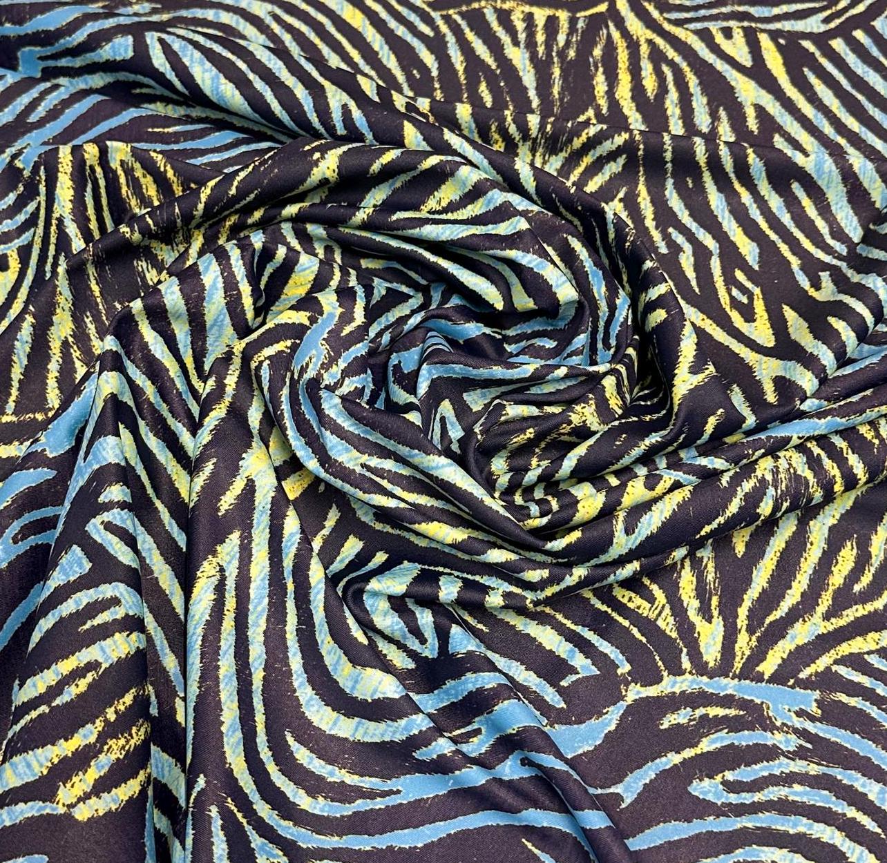 4 Way Stretch Print Nylon Spandex Fabric By The Yard Tricot Swim Wear Bikini Active Wear Zebra Animal Print Multi Color Blue Green