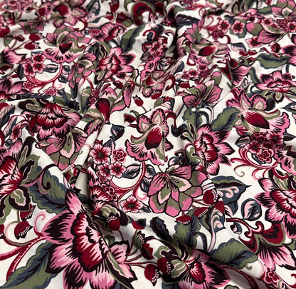 4 Way Stretch Print Nylon Spandex Fabric By The Yard Tricot Swim Wear Bikini Active Wear Plum Teal Foral Flower