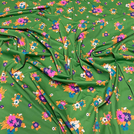 4 Way Stretch Print Nylon Spandex Fabric By The Yard Tricot Swim Wear Bikini Active Wear Green Multi color Flower Floral