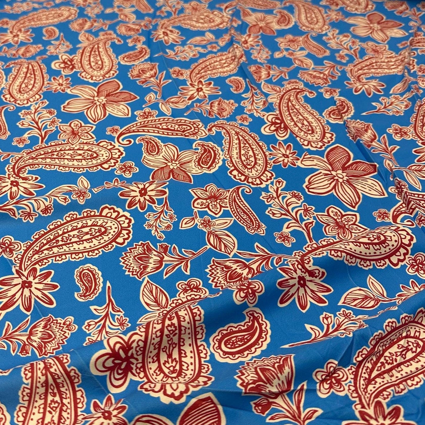 4 Way Stretch Print Nylon Spandex Fabric By The Yard Tricot Swim Wear Bikini Active Wear Paisley Shapes Floral Flower Blue Red