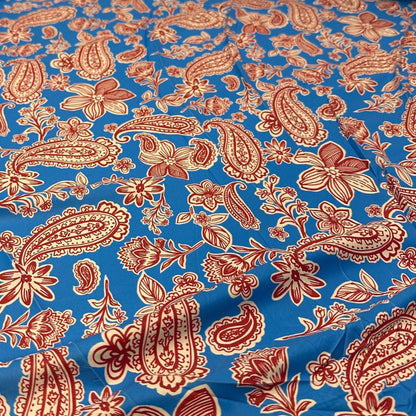 4 Way Stretch Print Nylon Spandex Fabric By The Yard Tricot Swim Wear Bikini Active Wear Paisley Shapes Floral Flower Blue Red