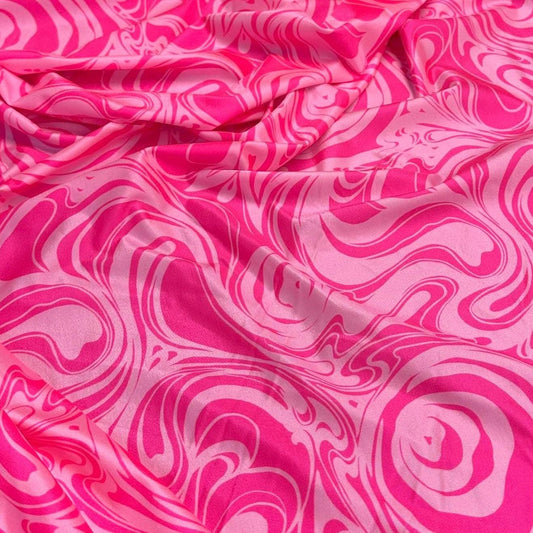 4 Way Stretch Print Nylon Spandex Fabric By The Yard Tricot Swim Wear Bikini Active Wear Pink Hazy Milky Tie Die 70s Retro Vintage