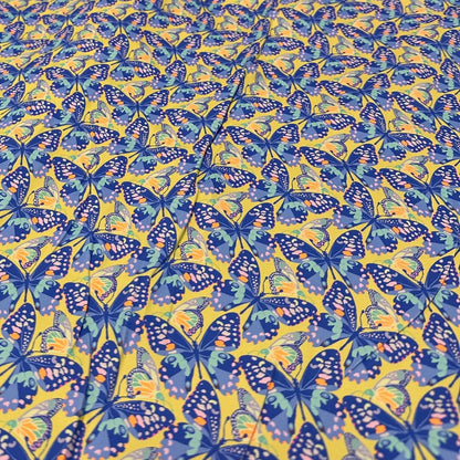 4 Way Stretch Print Nylon Spandex Fabric By The Yard Tricot Swim Wear Bikini Active Wear Blue Butterfly 70s Retro Vintage