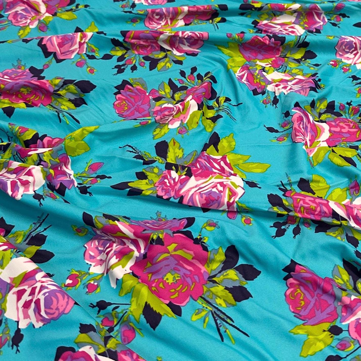 4 Way Stretch Print Nylon Spandex Fabric By The Yard Tricot Swim Wear Bikini Active Wear Jade Rose Floral Tropical Floral Print