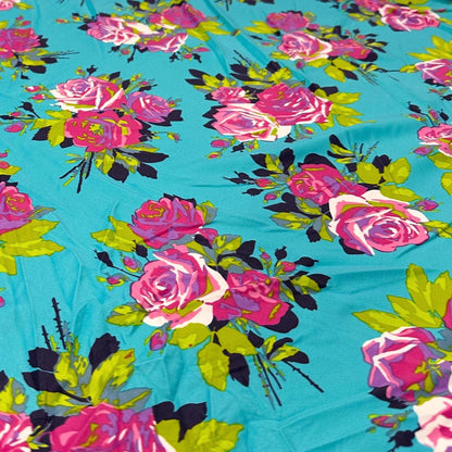 4 Way Stretch Print Nylon Spandex Fabric By The Yard Tricot Swim Wear Bikini Active Wear Jade Rose Floral Tropical Floral Print