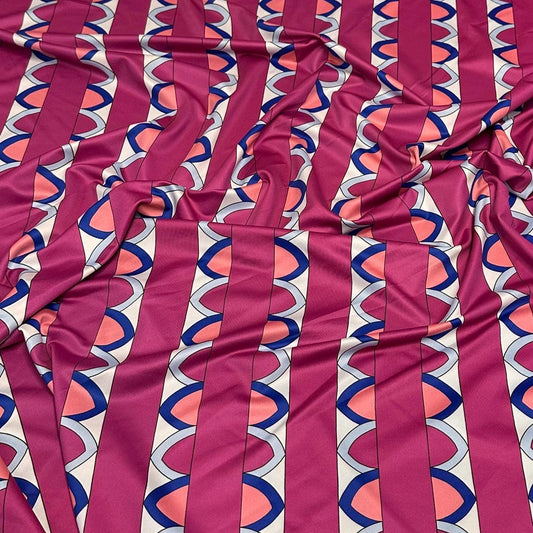 4 Way Stretch Print Nylon Spandex Fabric By The Yard Tricot Swim Wear Bikini Active Wear Magenta Stripe Abstract Geometric Rustic