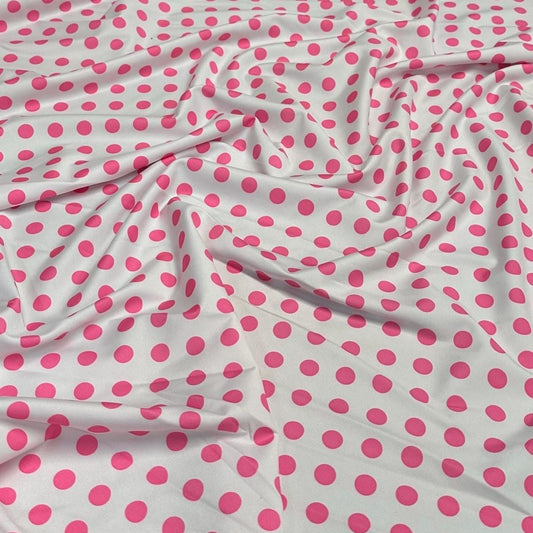 4 Way Stretch Print Nylon Spandex Fabric By The Yard Tricot Swim Wear Bikini Active Wear White Pink Polka Dot Swiss Dot