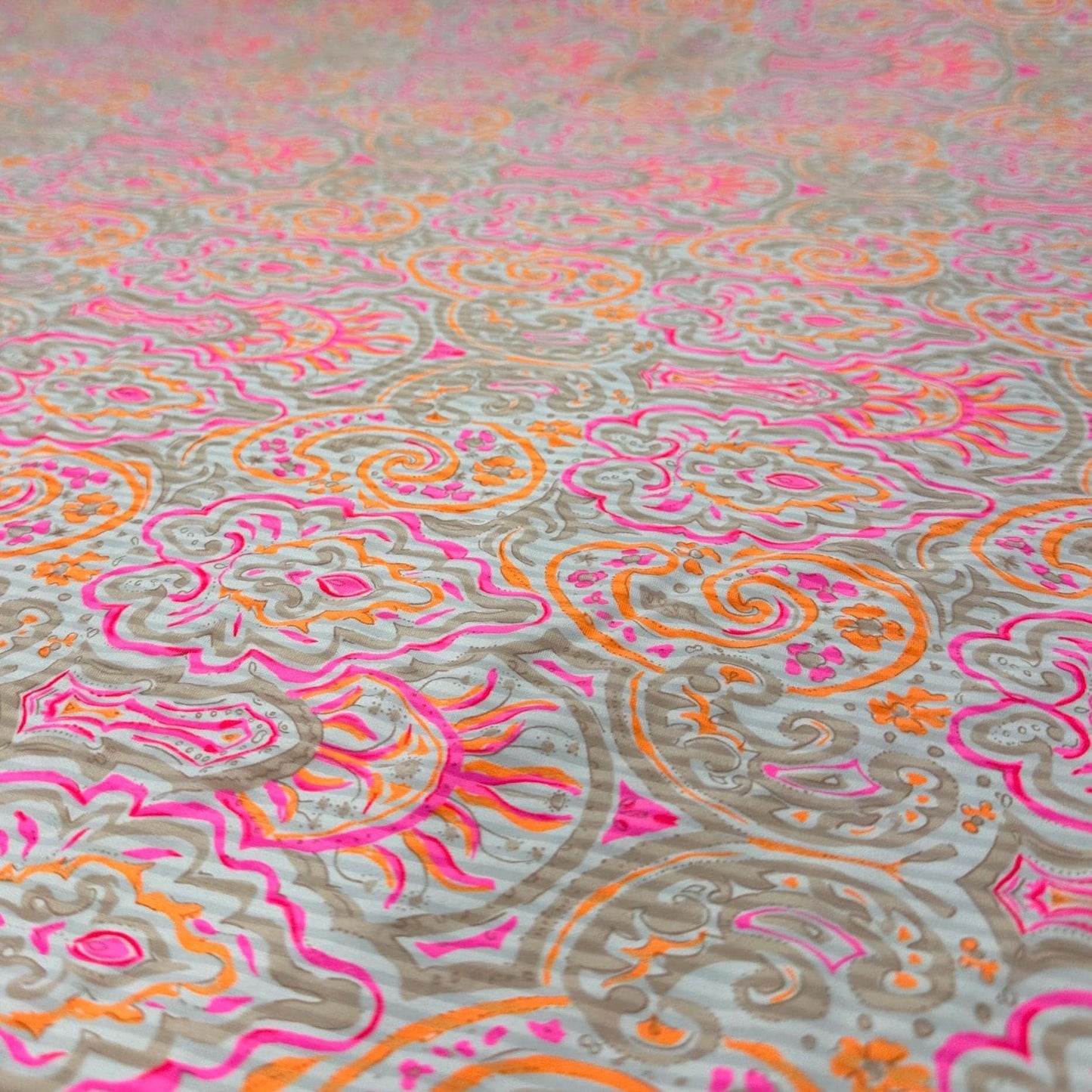 4 Way Stretch Print Nylon Spandex Fabric By The Yard Tricot Swim Wear Bikini Active Wear Paisley Shapes Floral Flower Neon Coral Pink