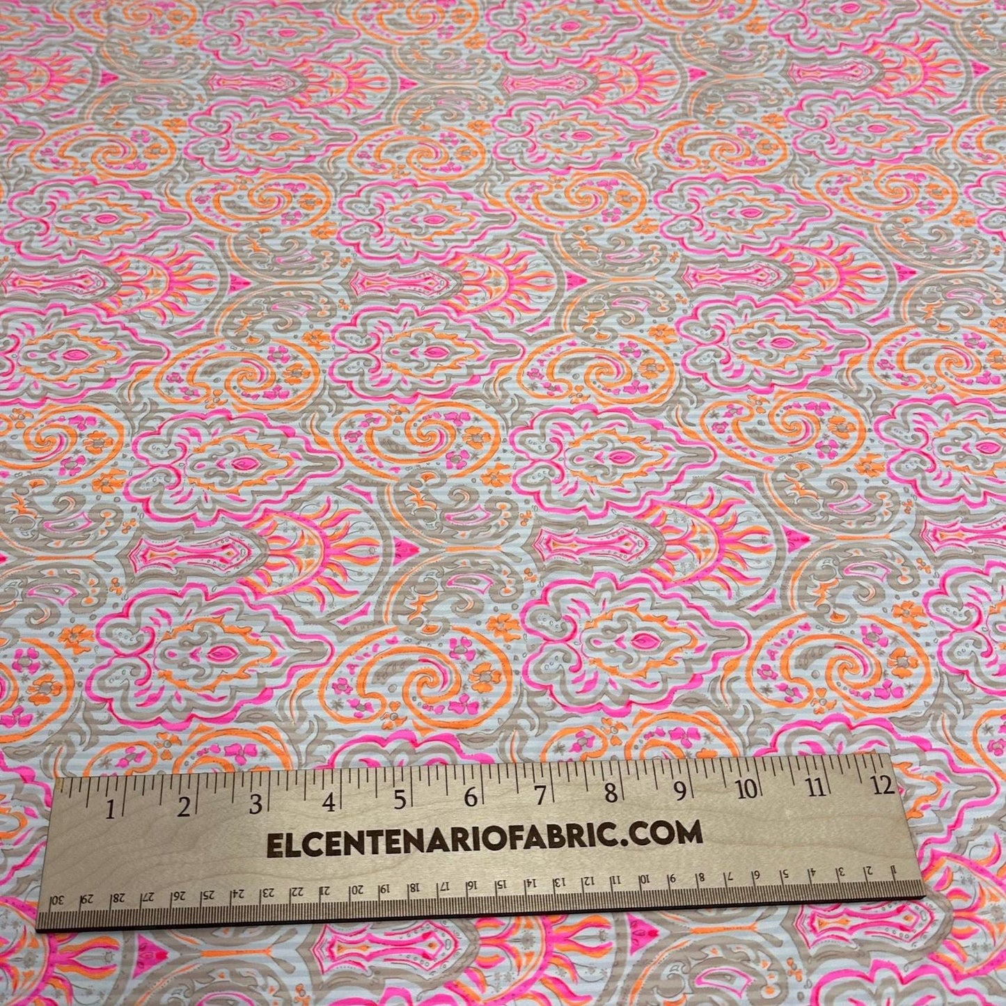 4 Way Stretch Print Nylon Spandex Fabric By The Yard Tricot Swim Wear Bikini Active Wear Paisley Shapes Floral Flower Neon Coral Pink