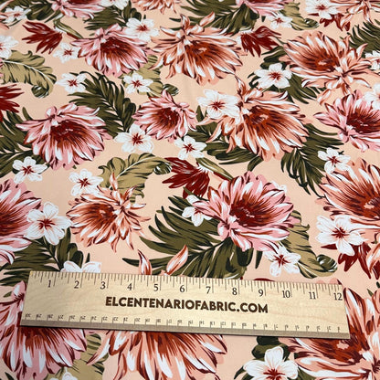 4 Way Stretch Print Nylon Spandex Fabric By The Yard Tricot Swim Wear Bikini Active Wear Carnation Floral Tropical Floral Print Nude Beige