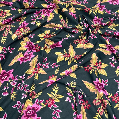 4 Way Stretch Print Nylon Spandex Fabric By The Yard Tricot Swim Wear Bikini Active Wear Black  Magenta Floral Tropical Flower Print