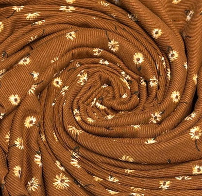 DBP 4x2 Rib Knit Mini Flower Double Brushed Polyester Spandex Vintage Ditsy Daisy Floral Monotone Rust Fabric By The Yard