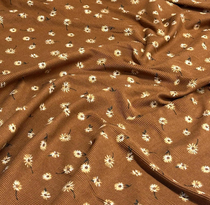 DBP 4x2 Rib Knit Mini Flower Double Brushed Polyester Spandex Vintage Ditsy Daisy Floral Monotone Rust Fabric By The Yard