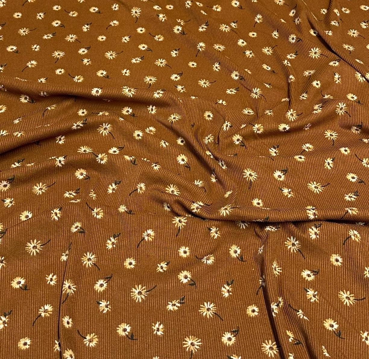 DBP 4x2 Rib Knit Mini Flower Double Brushed Polyester Spandex Vintage Ditsy Daisy Floral Monotone Rust Fabric By The Yard