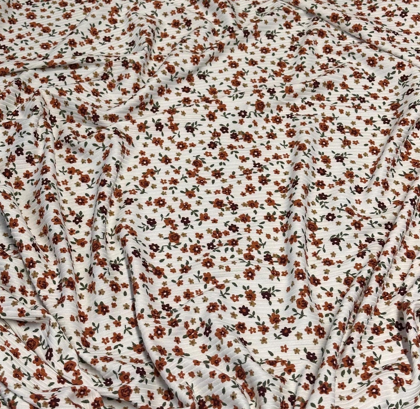 DBP 4x2 Rib Knit Mini Flower Double Brushed Polyester Spandex Vintage Ditsy Daisy Floral Monotone White Red Fabric By The Yard