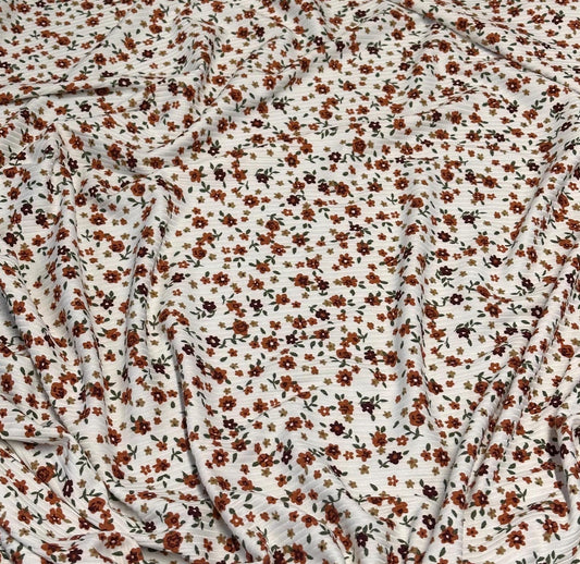 DBP 4x2 Rib Knit Mini Flower Double Brushed Polyester Spandex Vintage Ditsy Daisy Floral Monotone White Red Fabric By The Yard