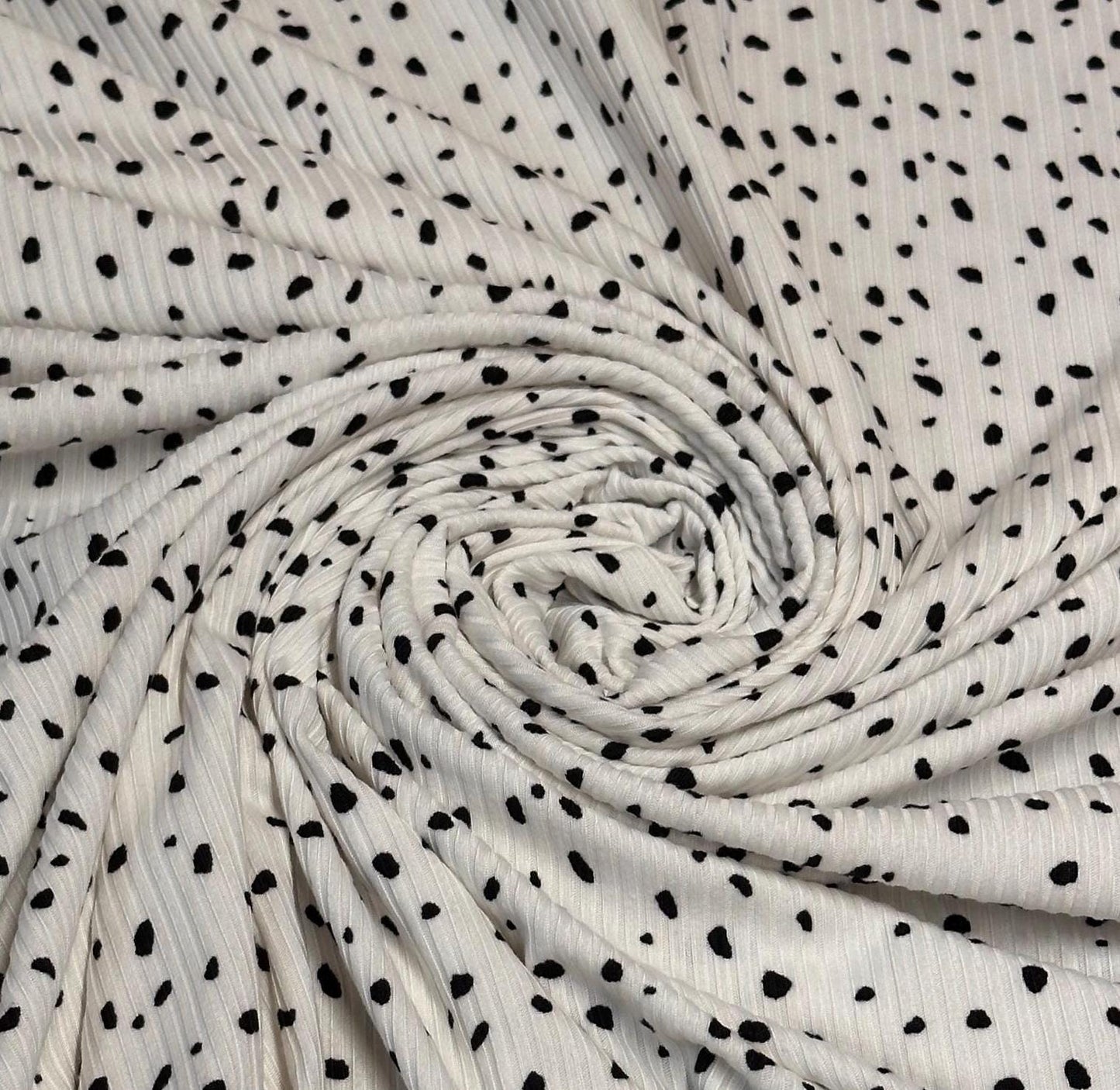 DBP 4x2 Rib Knit Mini Dot Double Brushed Polyester Spandex Vintage DitsyPolka Dot Monotone White Black Fabric By The Yard