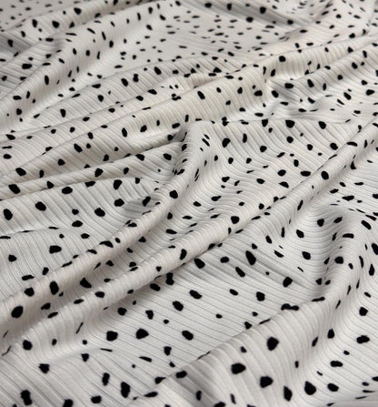 DBP 4x2 Rib Knit Mini Dot Double Brushed Polyester Spandex Vintage DitsyPolka Dot Monotone White Black Fabric By The Yard