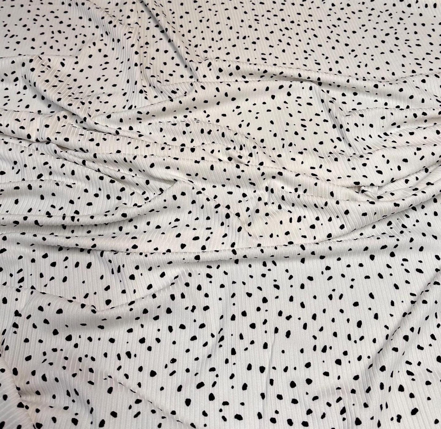 DBP 4x2 Rib Knit Mini Dot Double Brushed Polyester Spandex Vintage DitsyPolka Dot Monotone White Black Fabric By The Yard