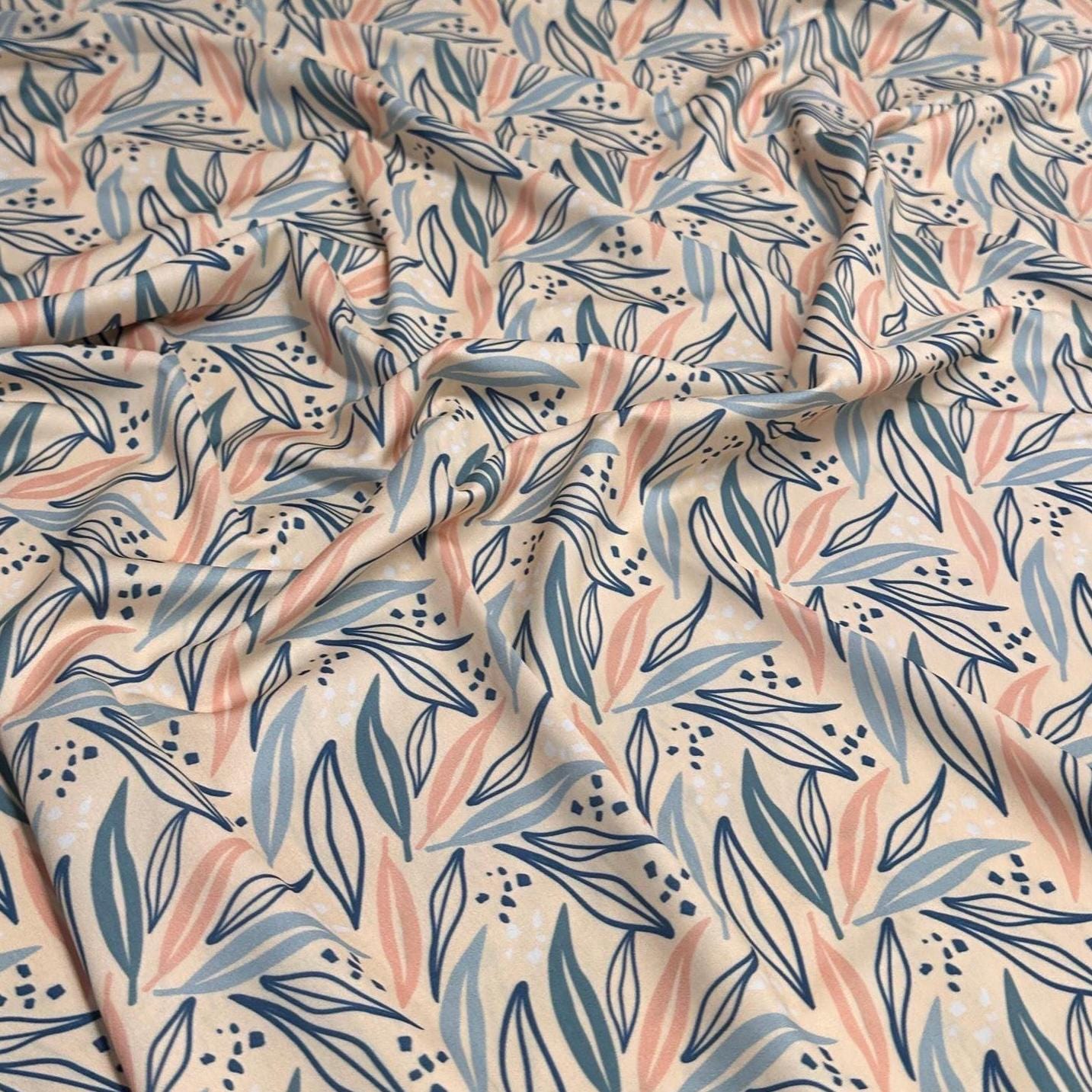 4 Way Stretch Print Spandex Fabric By The Yard Tricot Swim Wear Bikini Abstract Boho Nuetral Leaves 280 GSM