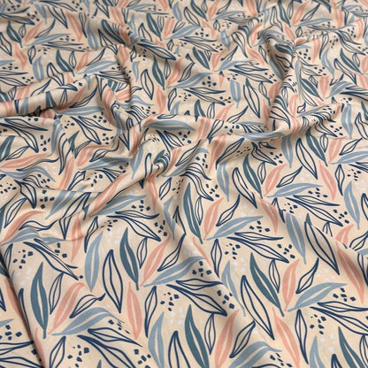 4 Way Stretch Print Spandex Fabric By The Yard Tricot Swim Wear Bikini Abstract Boho Nuetral Leaves 280 GSM