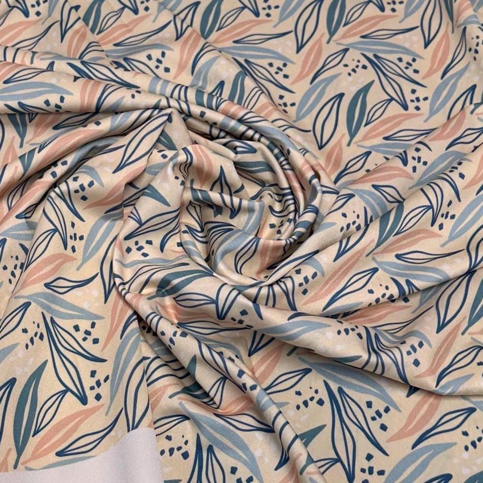 4 Way Stretch Print Spandex Fabric By The Yard Tricot Swim Wear Bikini Abstract Boho Nuetral Leaves 280 GSM