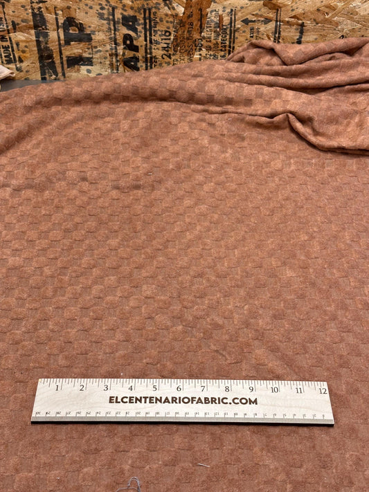 3D Raised Texture Checkered Sweater Knit: Luxuriously Textured Fabric in Warm Cinnamon