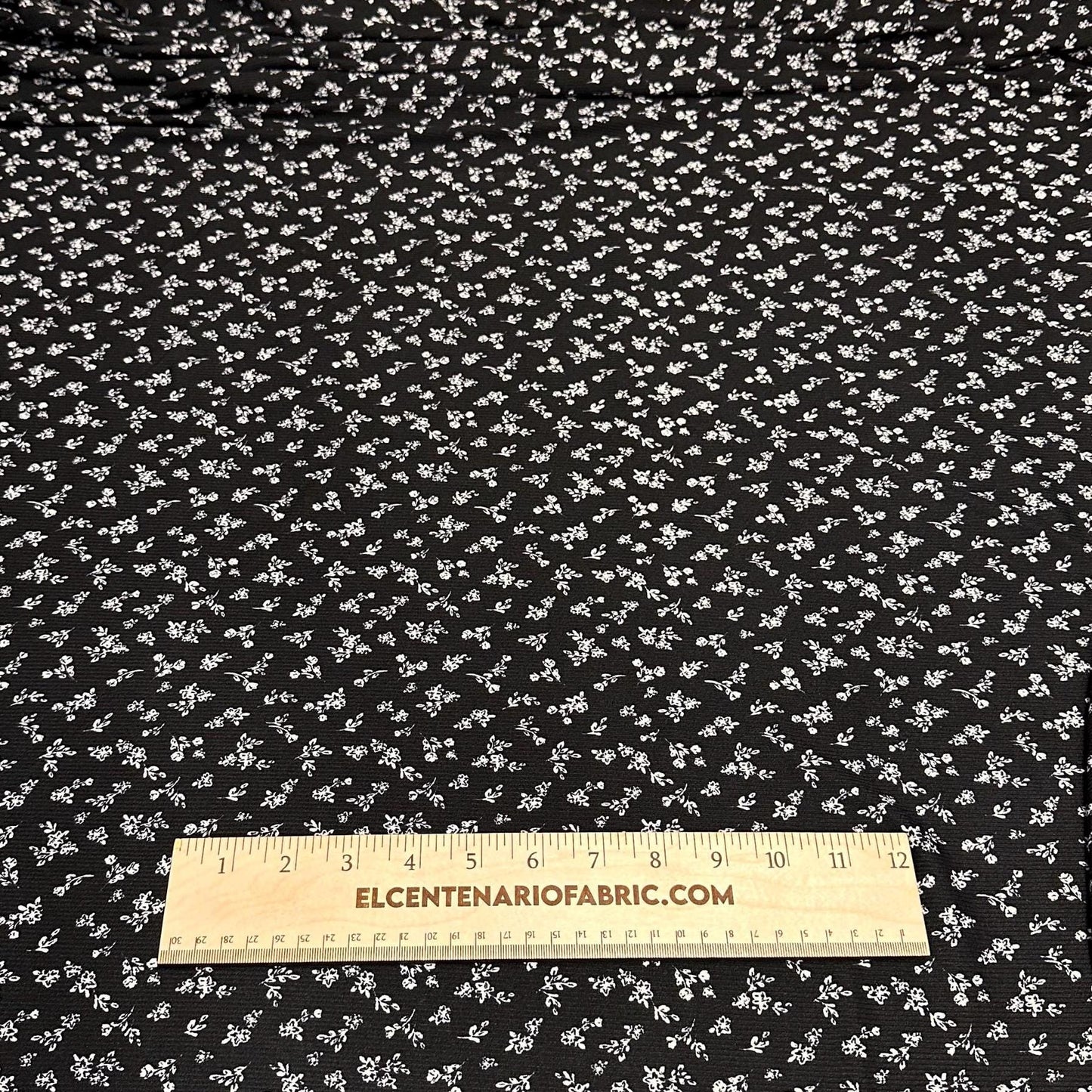 DBP 4x2 Rib Knit Mini Flower Double Brushed Polyester Spandex Vintage Ditsy Floral Monotone Black Fabric By The Yard