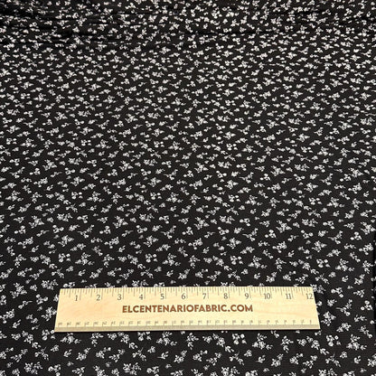 DBP 4x2 Rib Knit Mini Flower Double Brushed Polyester Spandex Vintage Ditsy Floral Monotone Black Fabric By The Yard