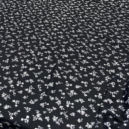 DBP 4x2 Rib Knit Mini Flower Double Brushed Polyester Spandex Vintage Ditsy Floral Monotone Black Fabric By The Yard