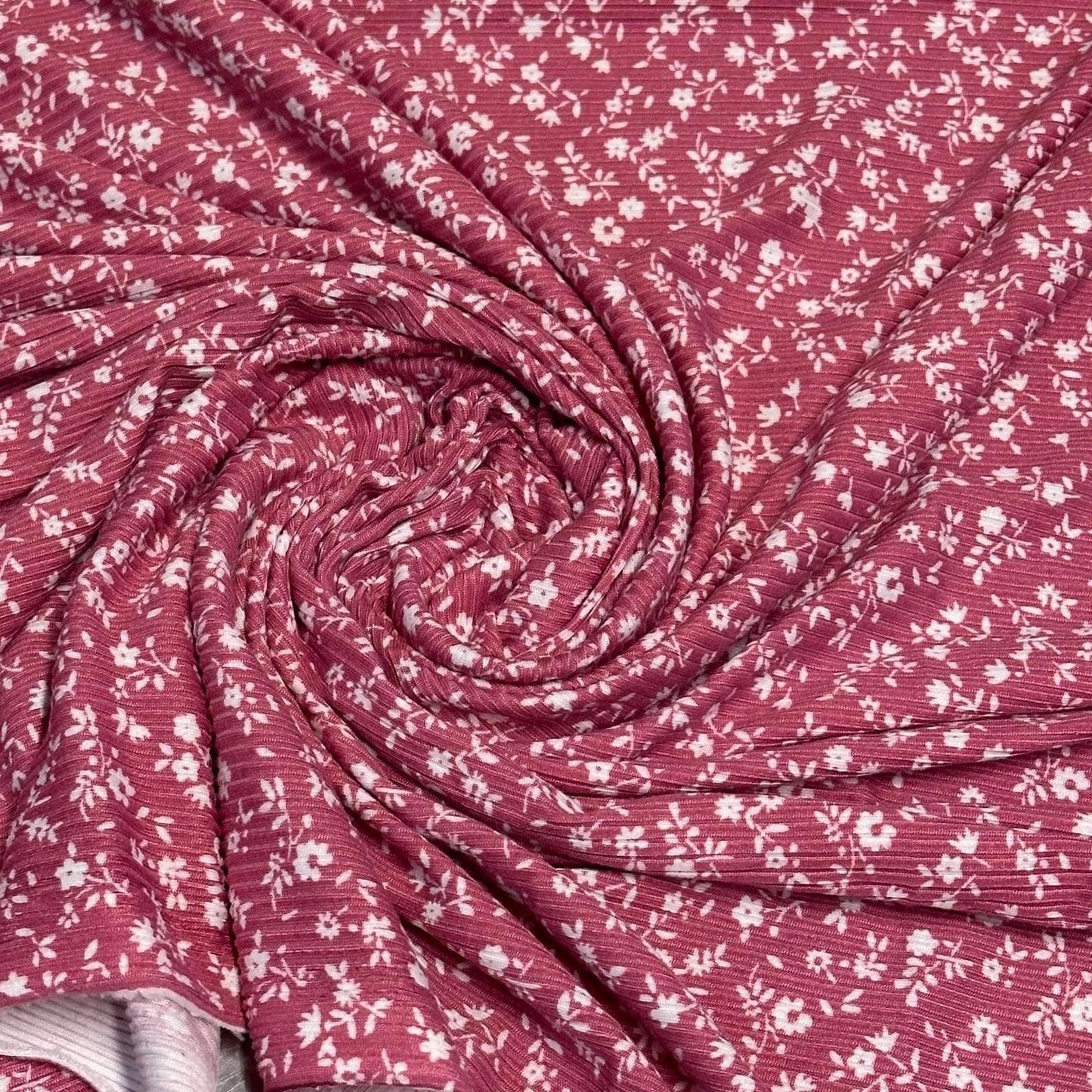 DBP 4x2 Rib Knit Mini Flower Double Brushed Polyester Spandex Vintage Ditsy Floral Monotone Marsella Fabric By The Yard