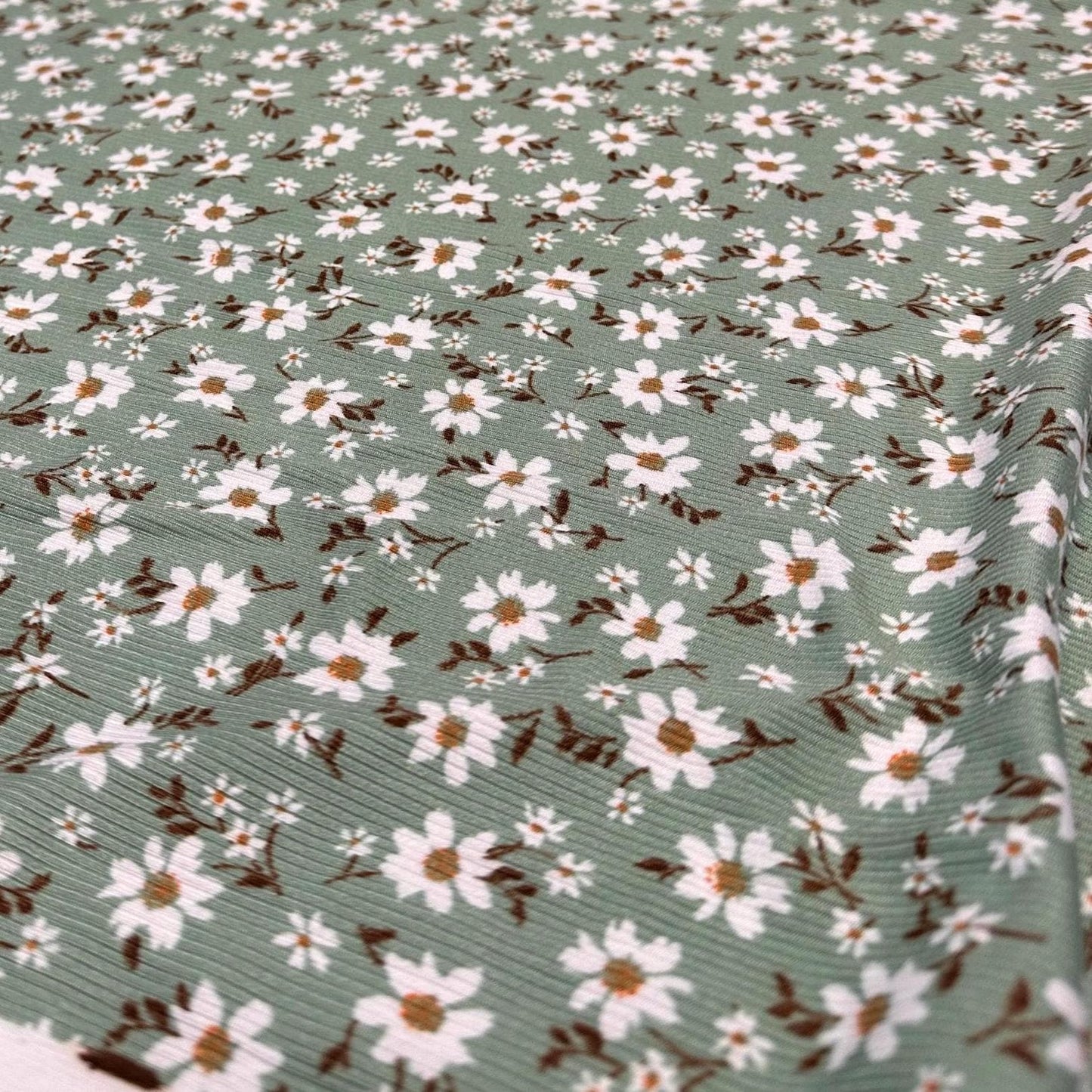 DBP 4x2 Rib Knit Mini Flower Double Brushed Polyester Spandex Vintage Ditsy Daisy Floral Monotone Sage Fabric By The Yard