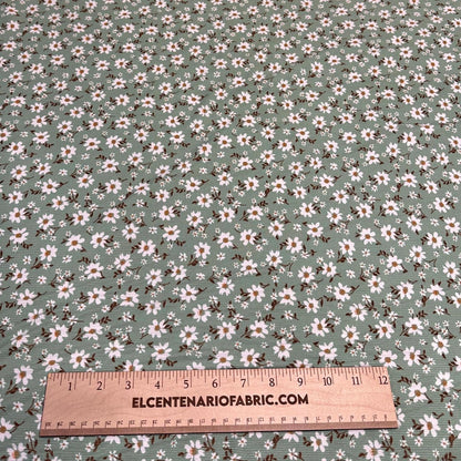 DBP 4x2 Rib Knit Mini Flower Double Brushed Polyester Spandex Vintage Ditsy Daisy Floral Monotone Sage Fabric By The Yard