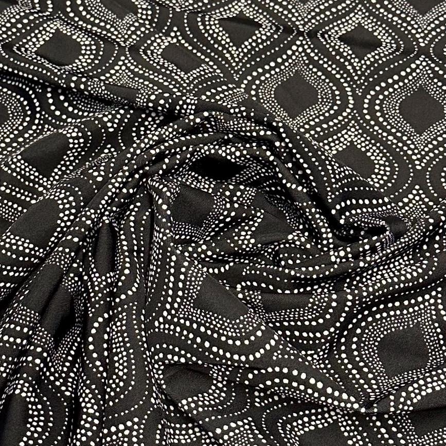 4 Way Stretch Print Nylon Spandex Fabric By The Yard Tricot Swim Wear Bikini Active Wear Geometric Shapes Abstract Spade Black White