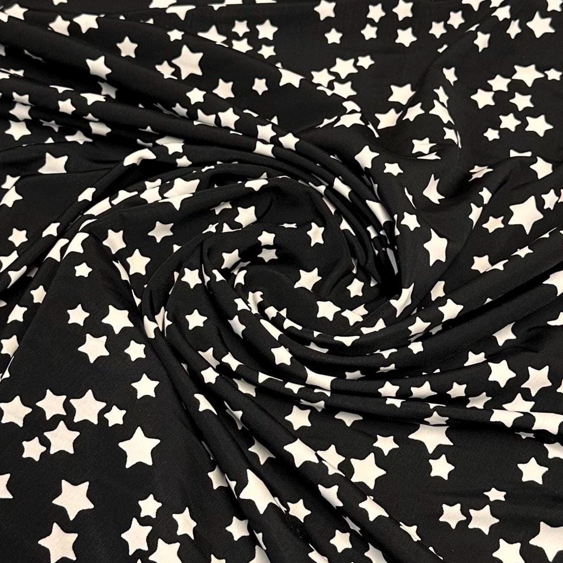 4 Way Stretch Print Nylon Spandex Fabric By The Yard Tricot Swim Wear Bikini Active Wear Star Galaxy Print Black White