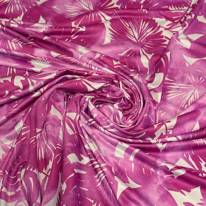 4 Way Stretch Assorted Print Nylon Spandex Fabric By The Yard Tricot Swim Wear Bikini Pink Tropical Palm Leaf Floral Tie Dye Print