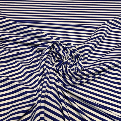4 Way Stretch Print Nylon Spandex Fabric By The Yard Tricot Swim Wear Bikini Active Wear 1/4 Inch Classic Stripe Royal Blue White