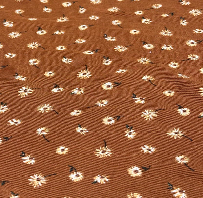 DBP 4x2 Rib Knit Mini Flower Double Brushed Polyester Spandex Vintage Ditsy Daisy Floral Monotone Rust Fabric By The Yard