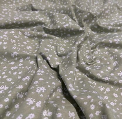 Cotton Spandex Sage White Ditsy Small Floral Print Fabric By The Yard Mini Flower Print