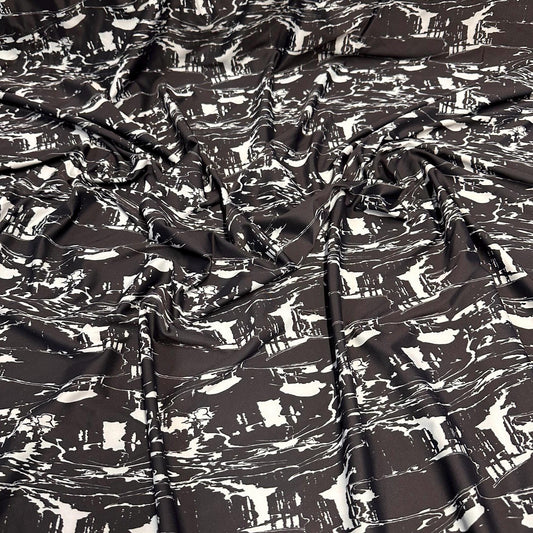 4 Way Stretch Print Nylon Spandex Fabric By The Yard Tricot Swim Wear Bikini Active Wear Acid Wave Tie Dye Shape Black White