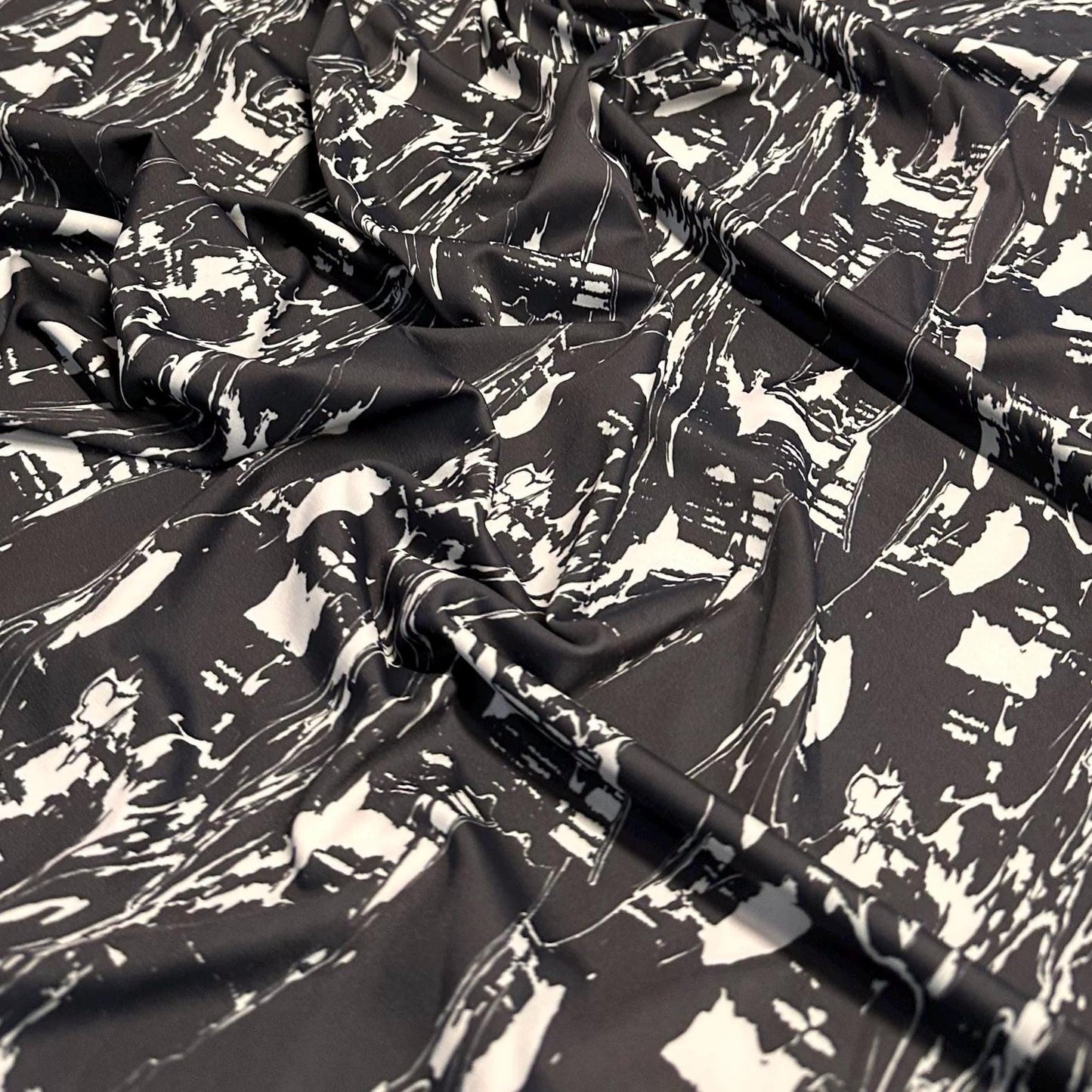 4 Way Stretch Print Nylon Spandex Fabric By The Yard Tricot Swim Wear Bikini Active Wear Acid Wave Tie Dye Shape Black White