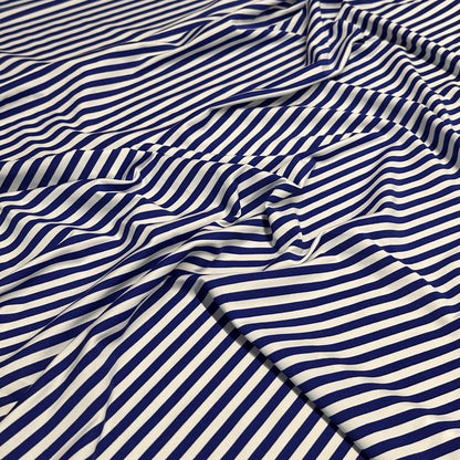 4 Way Stretch Print Nylon Spandex Fabric By The Yard Tricot Swim Wear Bikini Active Wear 1/4 Inch Classic Stripe Royal Blue White