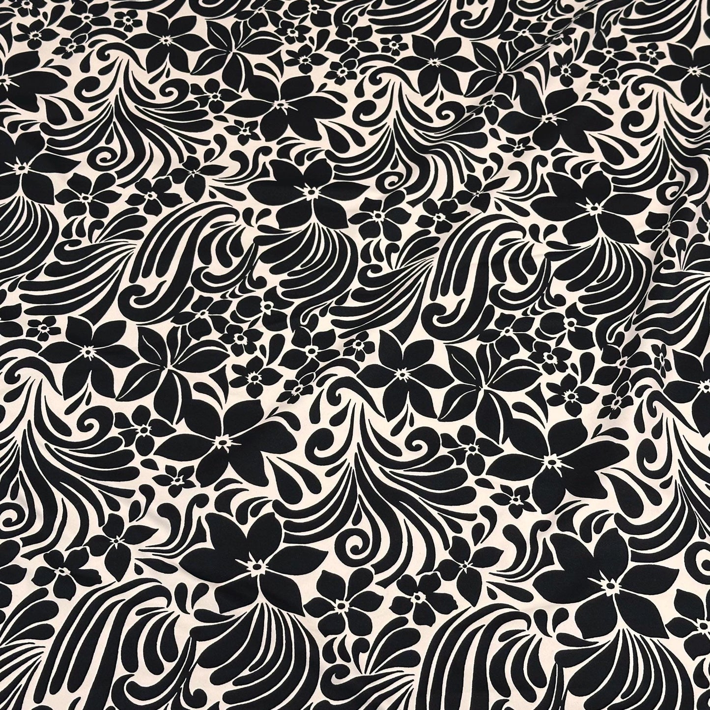 4 Way Stretch Print Nylon Spandex Fabric By The Yard Tricot Swim Wear Bikini Active Wear Abstract Tropical Floral Hibiscus Wave Flower Black